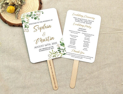 Wedding Program Fans Fully-Assembled/Sage Green Wedding Timeline Program Fan/Ceremony Wedding Fans/Fans for Ceremony/Fans for Wedding Day