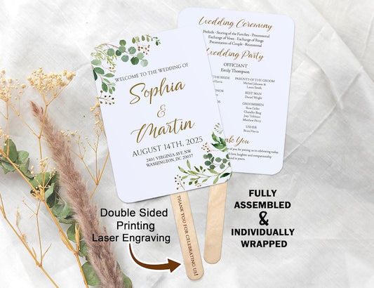 Wedding Program Fans Fully-Assembled/Sage Green Wedding Timeline Program Fan/Ceremony Wedding Fans/Fans for Ceremony/Fans for Wedding Day