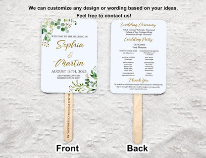 Wedding Program Fans Fully-Assembled/Sage Green Wedding Timeline Program Fan/Ceremony Wedding Fans/Fans for Ceremony/Fans for Wedding Day