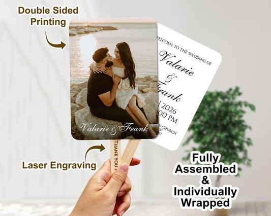 Personalized Wedding Hand Fans Double-Sided Printed Photo Wedding Program Fan with Photo Fans for Guests Ceremony Fans Printable Wedding Fan