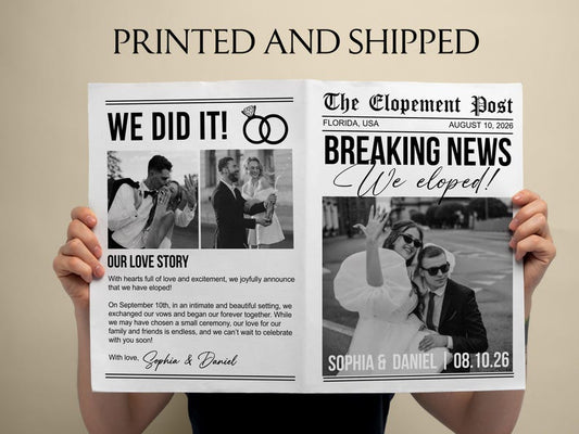 Printed Shipped Wedding Elopement Announcement Newspaper/We Eloped Announcement/Elopement Notice Wedding Announcement/Elope Invitation