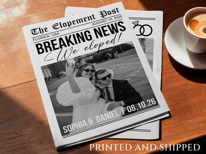 Printed Shipped Wedding Elopement Announcement Newspaper/We Eloped Announcement/Elopement Notice Wedding Announcement/Elope Invitation