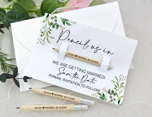 Pencil Us In Save The Date Cards/Save The Dates Wedding Invitations/Eco-Friendly Thank You Gifts/Rustic Wedding Favors for Guests in Bulk