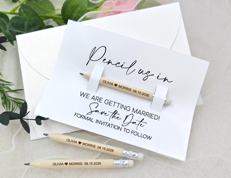 Pencil Us In Save The Date/Wedding Favours Pencils/Personalized Engraved Favors/Custom Rustic Wedding Wooden Favors Ideas/Wedding Invitation
